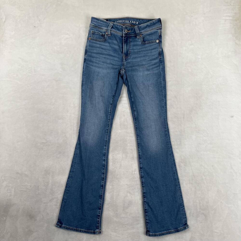 American Eagle Kick Boot Jeans Womens 0 Short Blue Medium Wash Stretch Denim